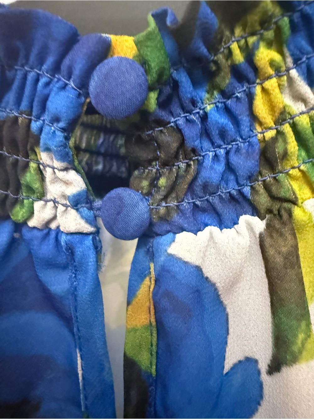 Blue Floral Smocked-Neck Blouse - Picture 4 of 4